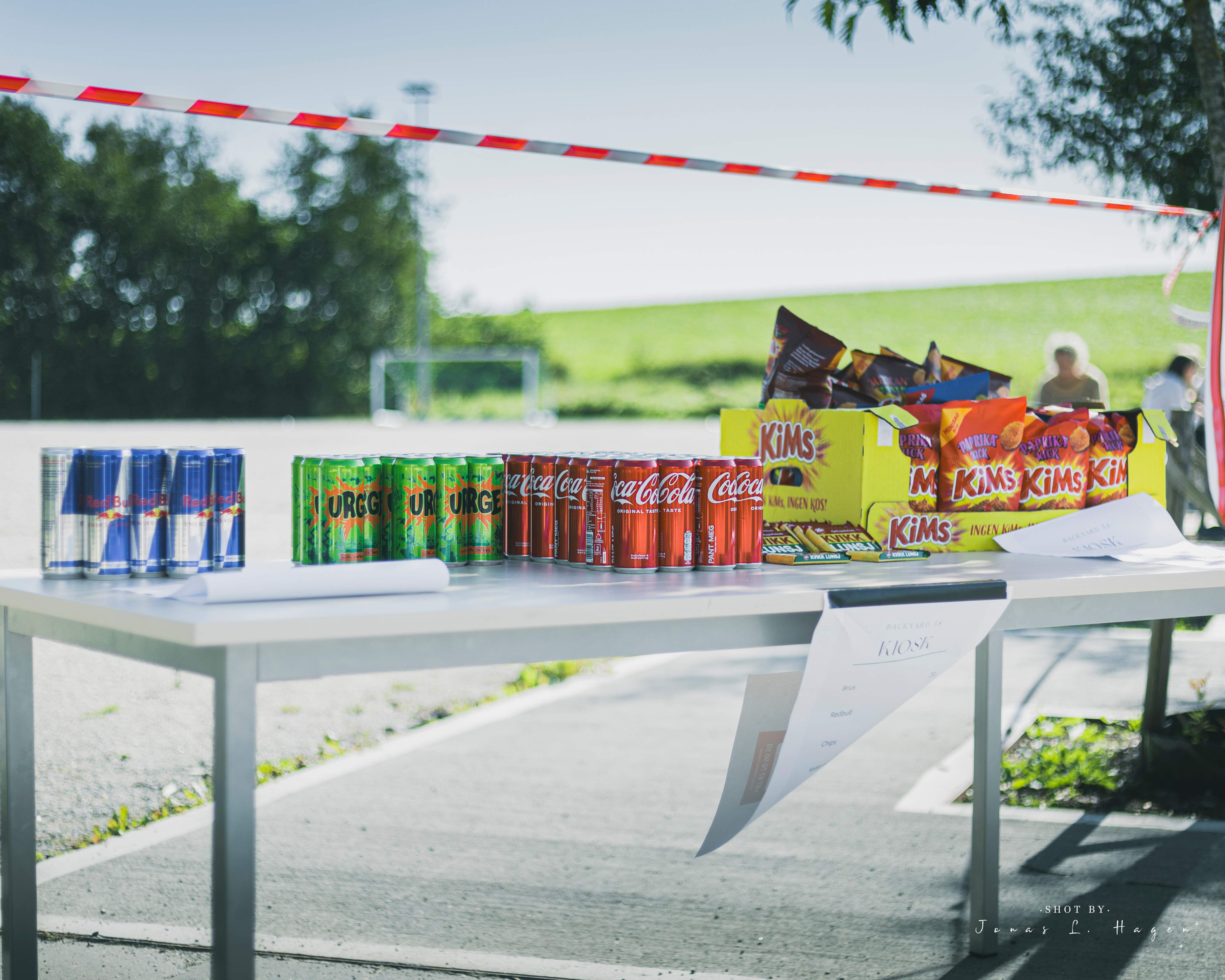 Refreshments table with drinks and snacks